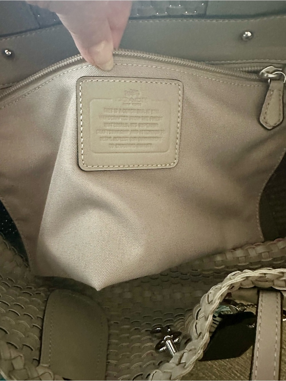 Coach Woven Leather Tote - Brown with Neon Yellow & Red Accents - Picture 5 of 16
